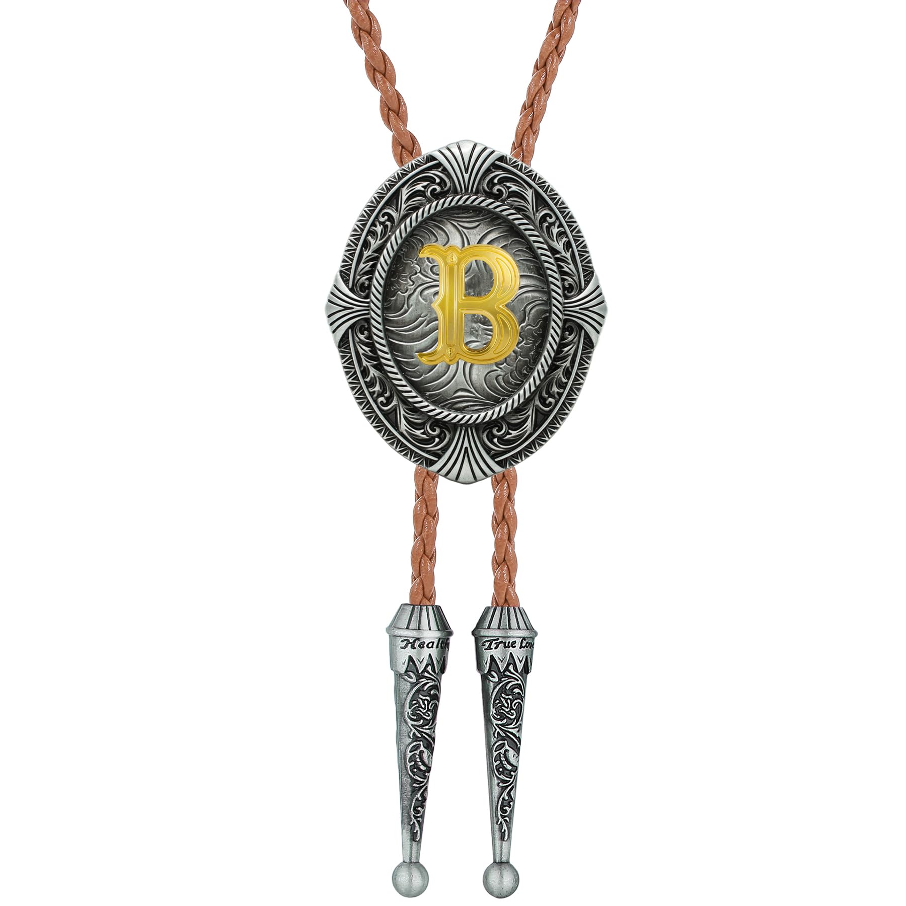 Btilasif Bolo Tie, Black/Brown Cowboy Tie Genuine Leather Necktie Western Necklace for Women, (with A-Z)