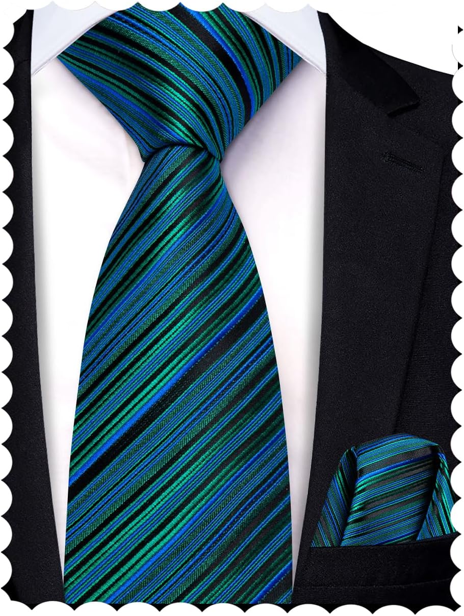 Hi-Tie Silk Boys Tie 8-11 Self-Tied Ties for Boy Blue Red Green Kid Necktie and Pocket Square Set for Wedding
