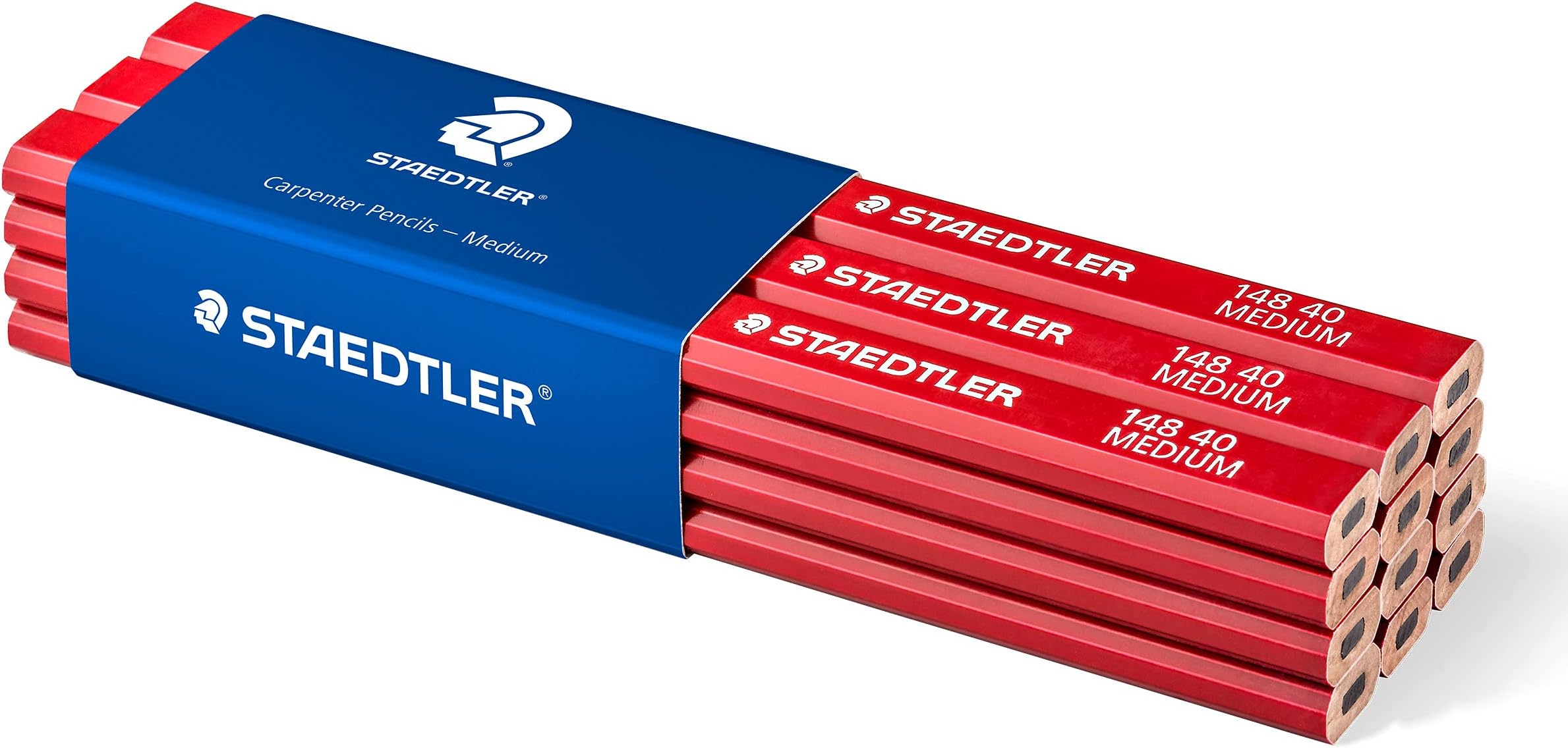 STAEDTLER 148 40 Medium Carpenters Pencil - 2H, 175 mm (Pack of 12), black