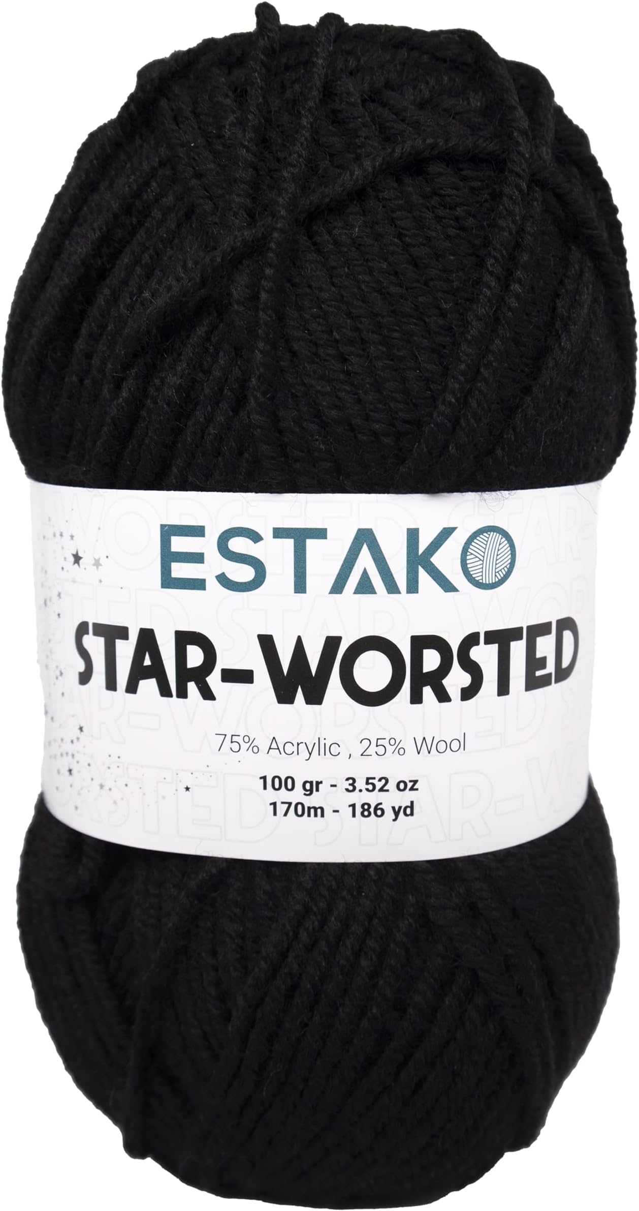 Star-Worsted Yarn - 75% Acrylic 25% Wool - Soft Medium Weight #4-100g (3.52oz) - 170m (186yds) - Crochet & Knitting Yarn (40978 -Black)