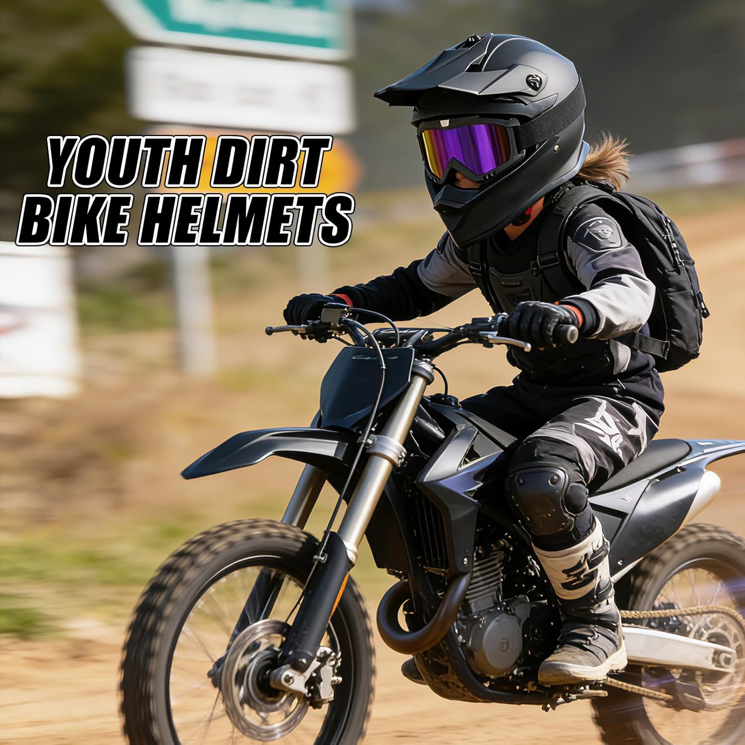 Youth Kids Dirt Bike Helmets, Kids ATV Helmets Motorcross BMX MX Off-Road Motorcycle Helmet JF605 with Goggles Gloves Dirtbike Helmet DOT Approved