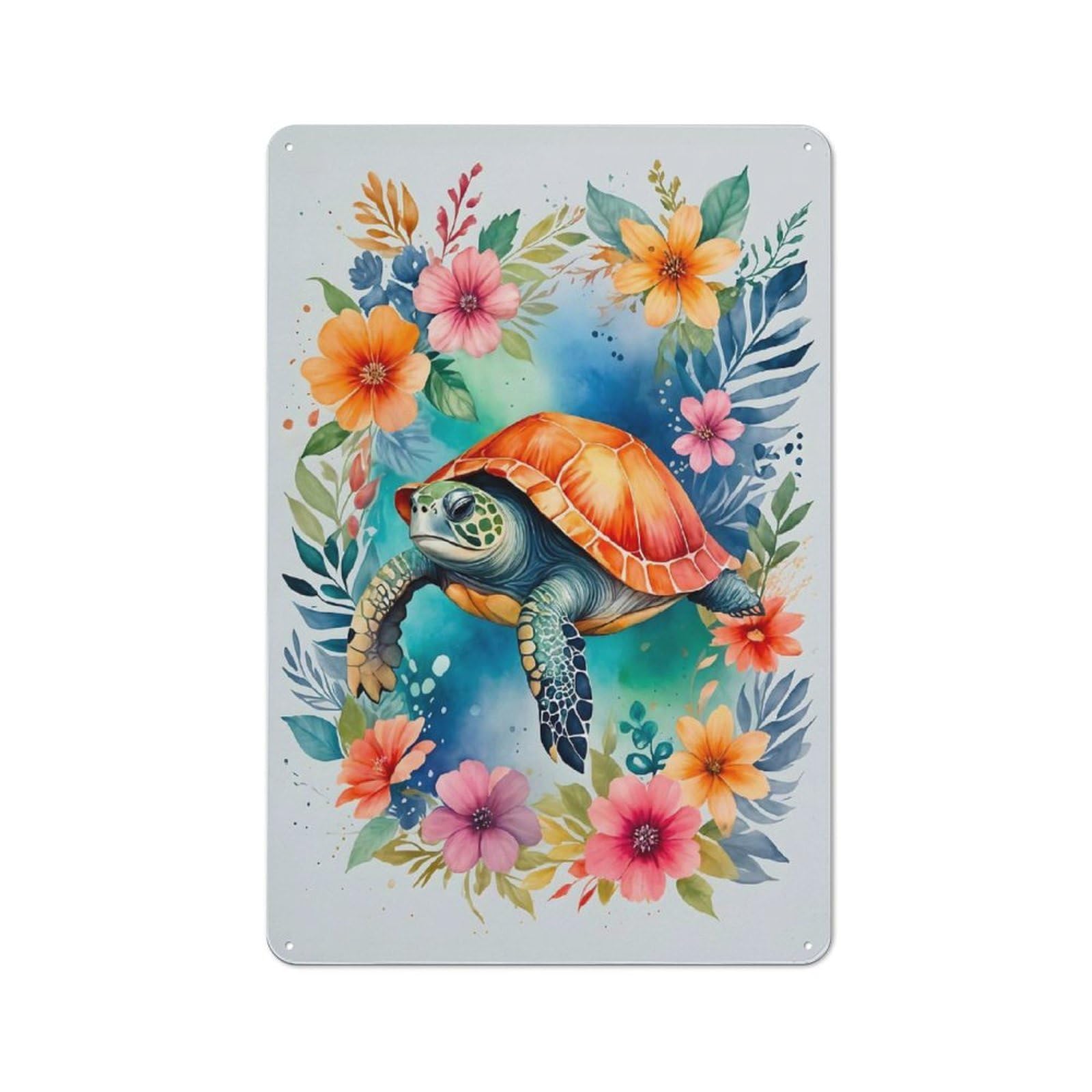 Garden Room Metal Sign with Sea Turtle Watercolor Design 30x20cm, Rustic Porch Wall Decor for Patio Bar, Workshop, Shed Or Kitchen