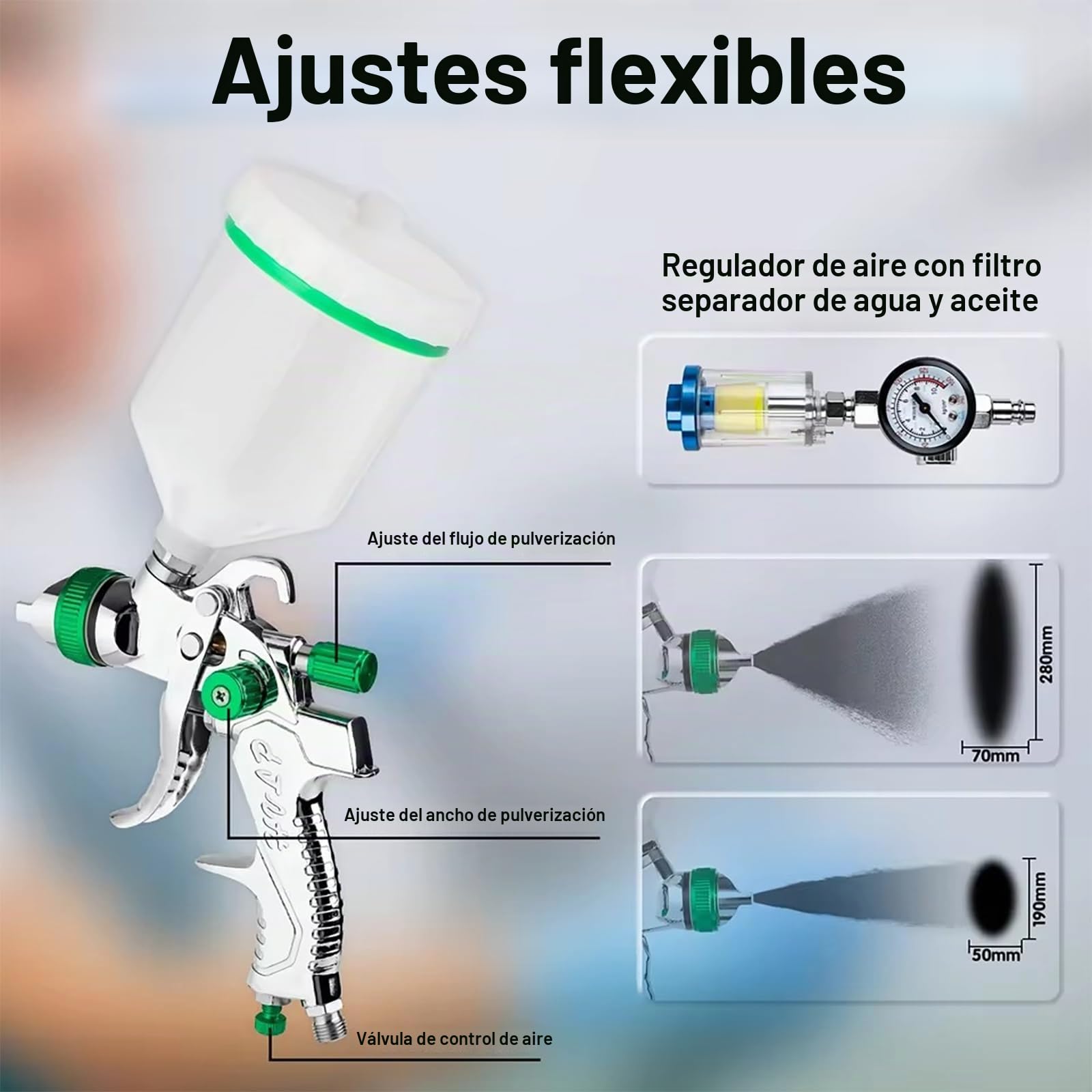 NEWFUN Pistola de Pintura, Juego de Pistolas Pulverizadoras con 4 Boquillas de 1,4/1,7/2,0/2,5 mm, Aptas para Automóviles, Proyectos de Bricolaje, etc. (Color Verde)