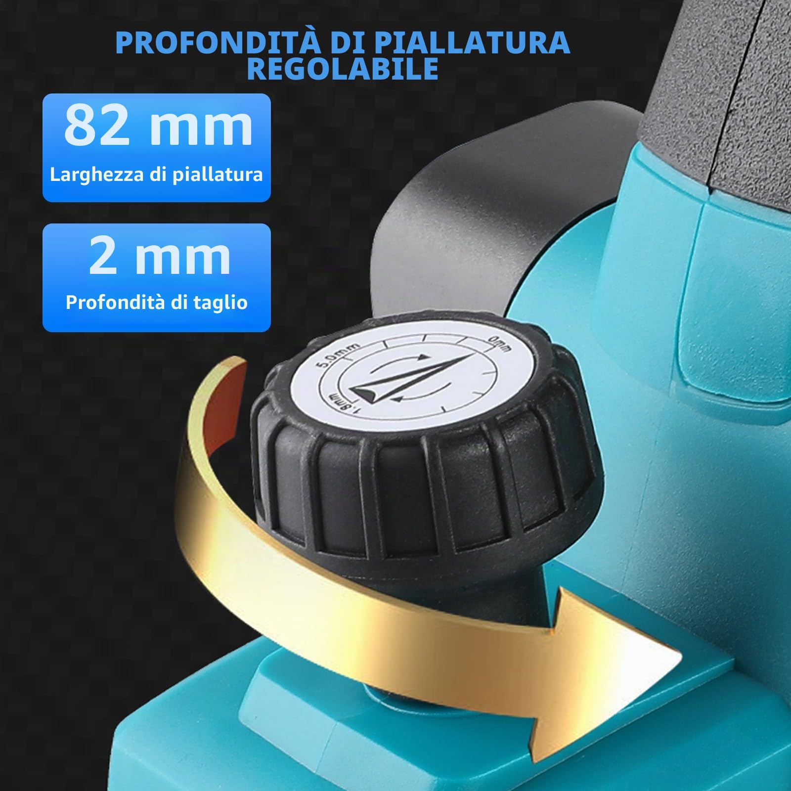 Pialla a batteria compatibile con batteria Makita da 18 V – Pialla con una sola mano con 16500 RPM, 0 – 2 mm, larghezza pialla regolabile 82 mm, per la lavorazione del legno, pialla elettrica manuale