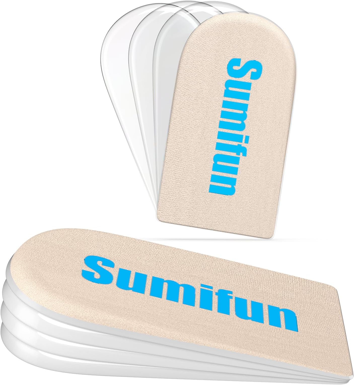 Sumifun Heel Lift Inserts, Gel Shoe Heels Inserts for Women, Adjustable Orthopedic Heel Pads for Heel Pain and Leg Length Discrepancies, Heel Cups 1/4" 1/2" 3/4" 1 Inch (Size S, Beige)
