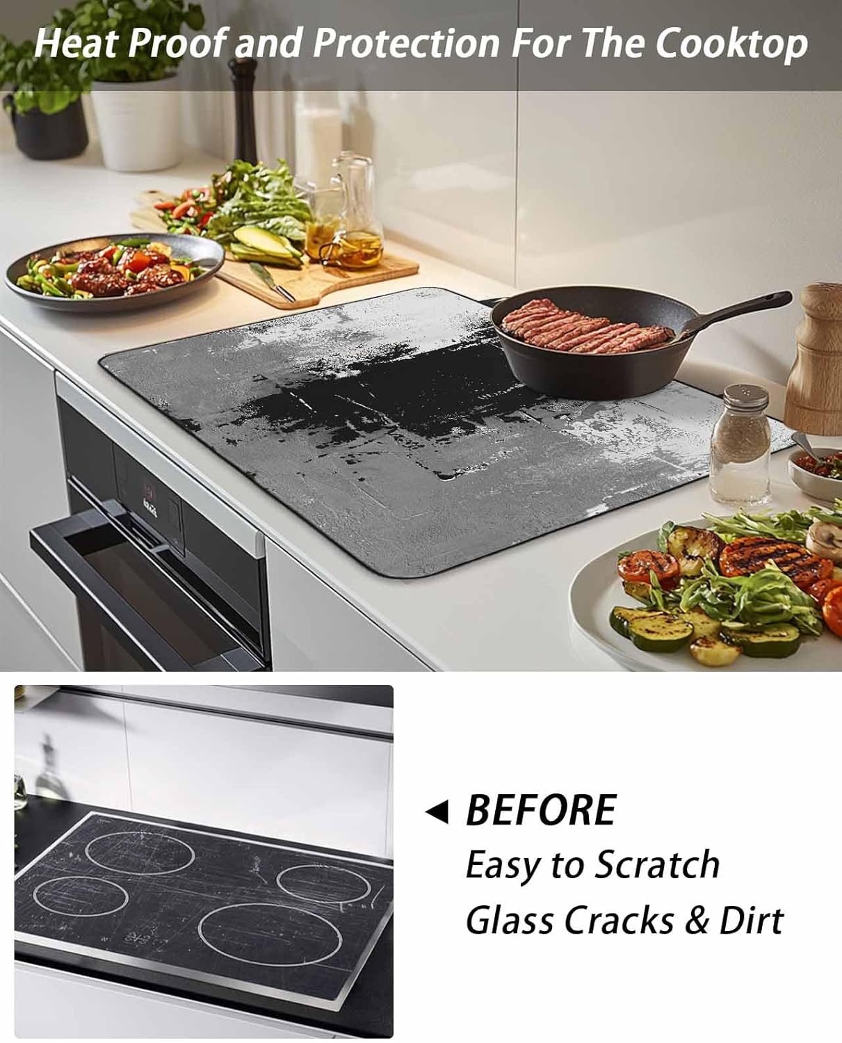 Stove Top Cover Black Grey Graffiti Stove Cover for Electric Stove Top Abstract Art Oil Painting Glass Cooktop Covers Anti-Slip Mat Heat R esistant Countertop Protector Kitchen Decor 28.5"x20.5"