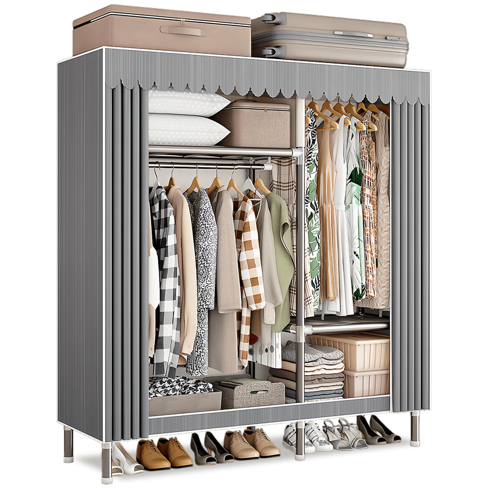 Dictstarst Portable Wardrobe Canvas Wardrobes for Bedroom, Equipped with Durable Alloy Steel Joints and Oxford Cloth, Wardrobe Shelves with 800kg Load-bearing Capacity, Pop-up Wardrobe, Gray