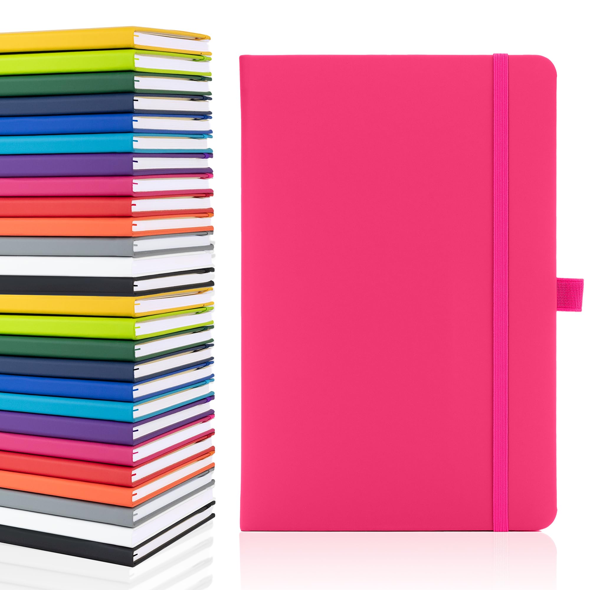Notes London Plain Page A5 Notebook, White Unlined Blank Pages, Pen Loop, Ribbon and Paper Pocket, Medium Hardback, Note, Eco Sustainable sourced Paper (Pink)The Forest Stewardship Council