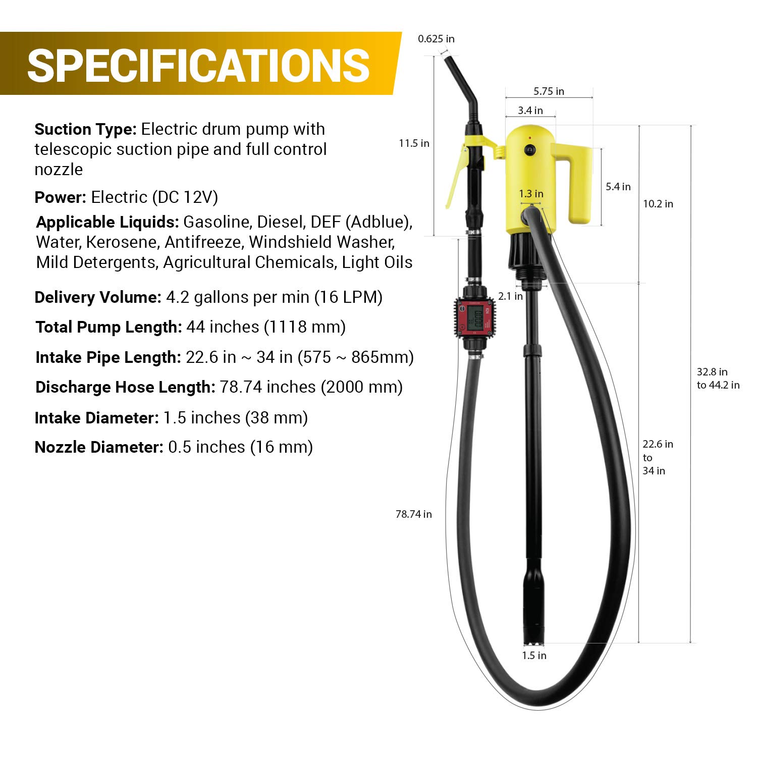 TERA PUMP 22.633.5 inch 55 Gallon Drums Telescopic Plugin Electric