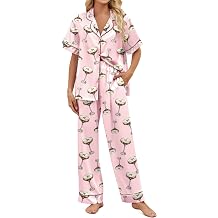 SHESHOW Satin Pajamas for Women Set Button Down Sleepwear Print Pjs Set 2 Piece Short Sleeve Long Loungewear Size XS-XXL
