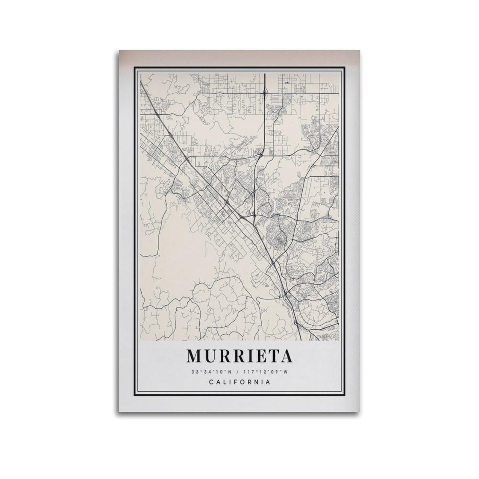 xiaoxiaoshen Murrieta CA Map Canvas Poster Wall Art Prints Room Aesthetic Murals Bedroom And Living Decorations 24x36inch(60x90cm)