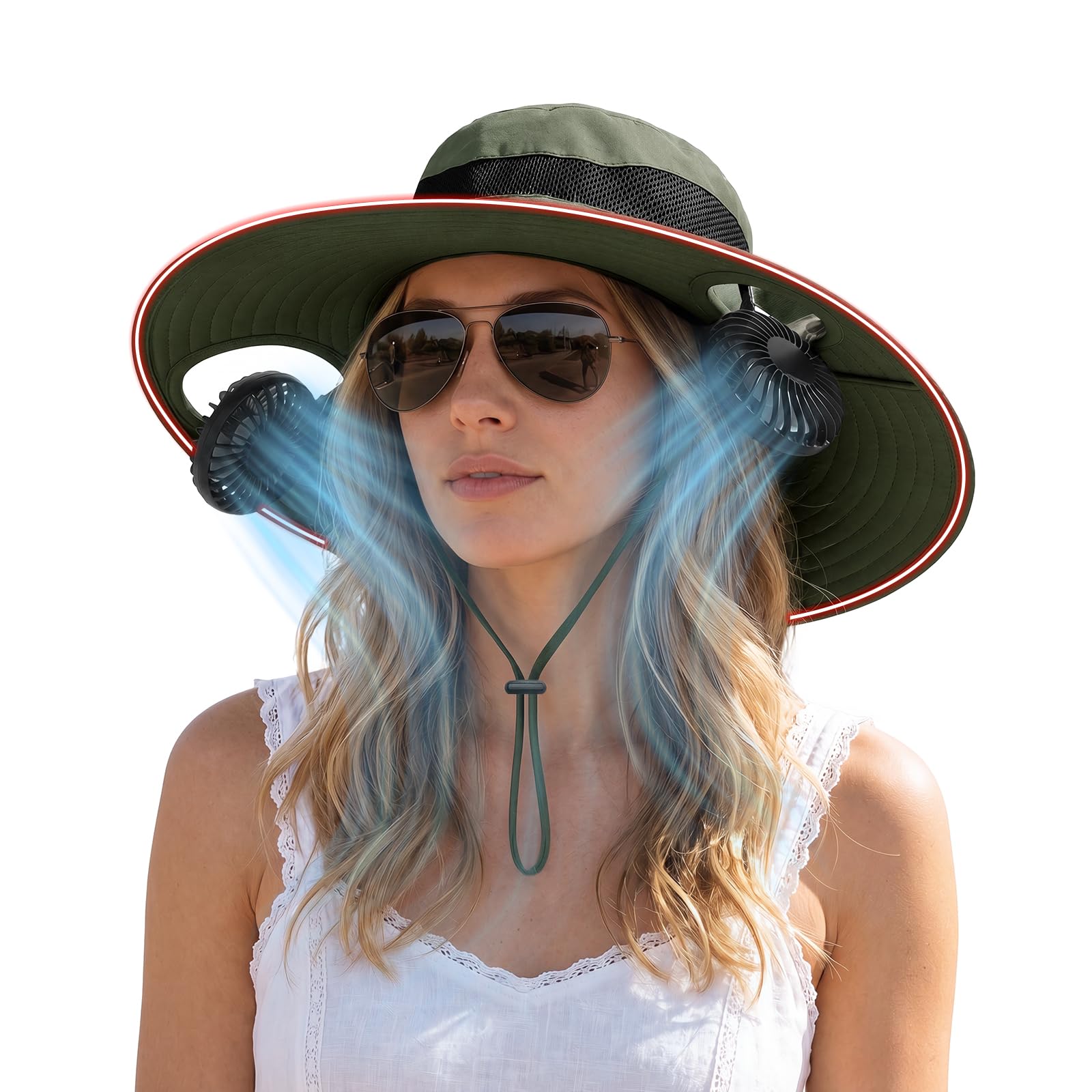 Fan Hat for Men Women Outdoor Must Have Fishing Essentials Useful Gifts Dad Mens Hats with UV Protection Beach Gear Necessities Cooling Wearable Fans Sage Green