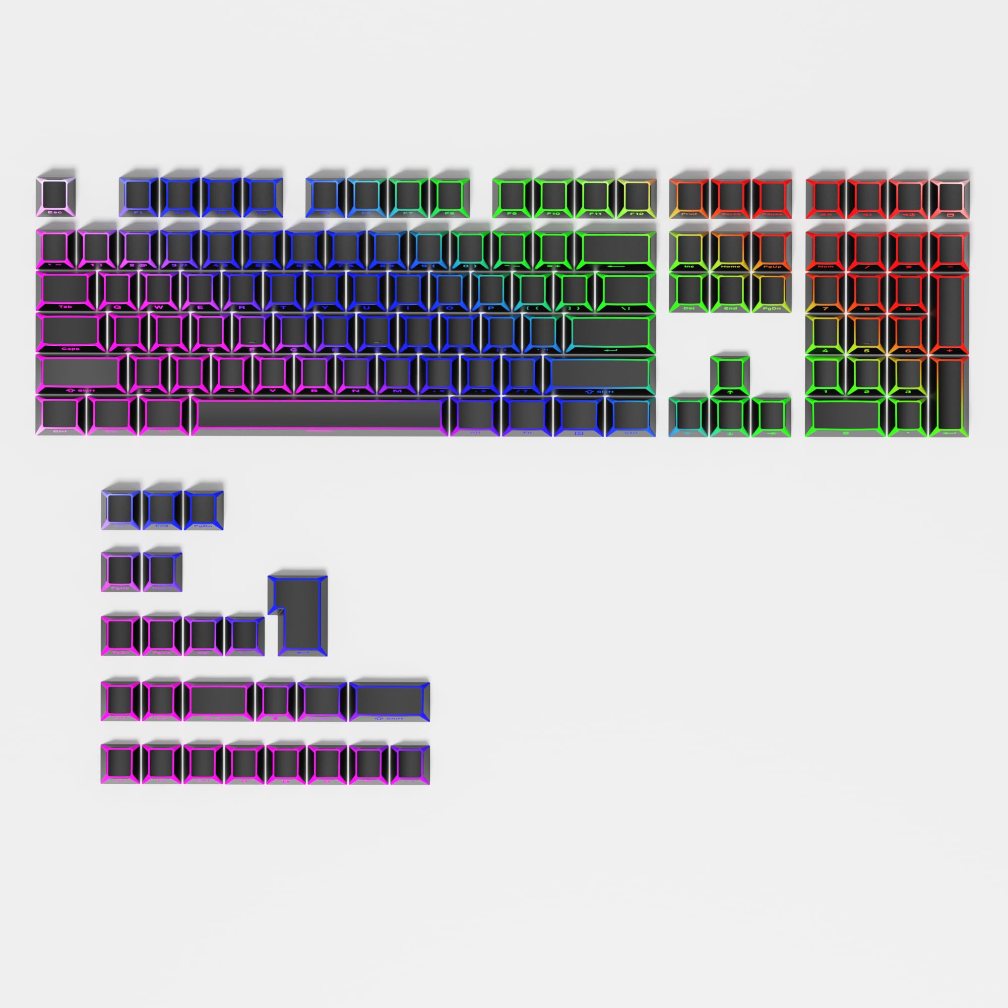Black PBT Shine Through Keycaps, Side Printed Translucent Keycaps, Double Shot Cherry Profile for MX Switches Mechanical Keyboard
