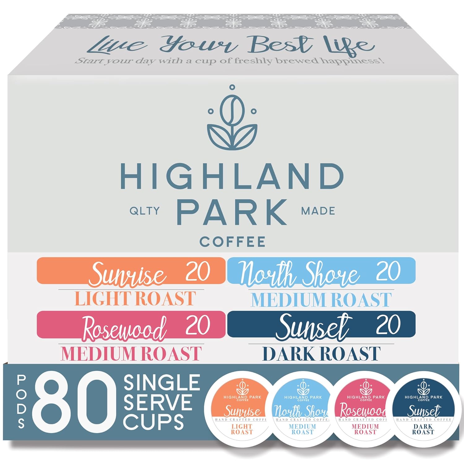 Highland Park Coffee Single Serve Coffee Pods Compatible with Keurig K Cup Brewers, Variety Pack, 80 Count