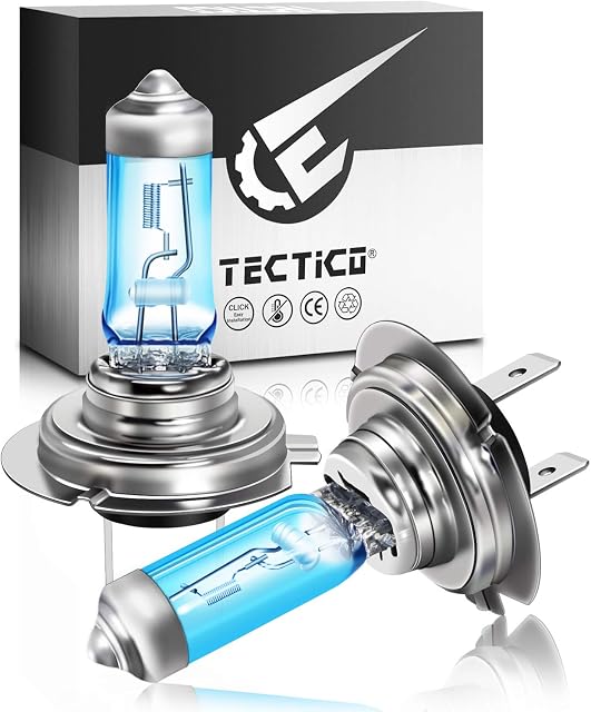 TECTICO H7 Headlight Bulbs 12V 55W Warm White +130% Ultra Super Bright Car Motorcycle Halogen Upgrade Replacement, 2 Lamps