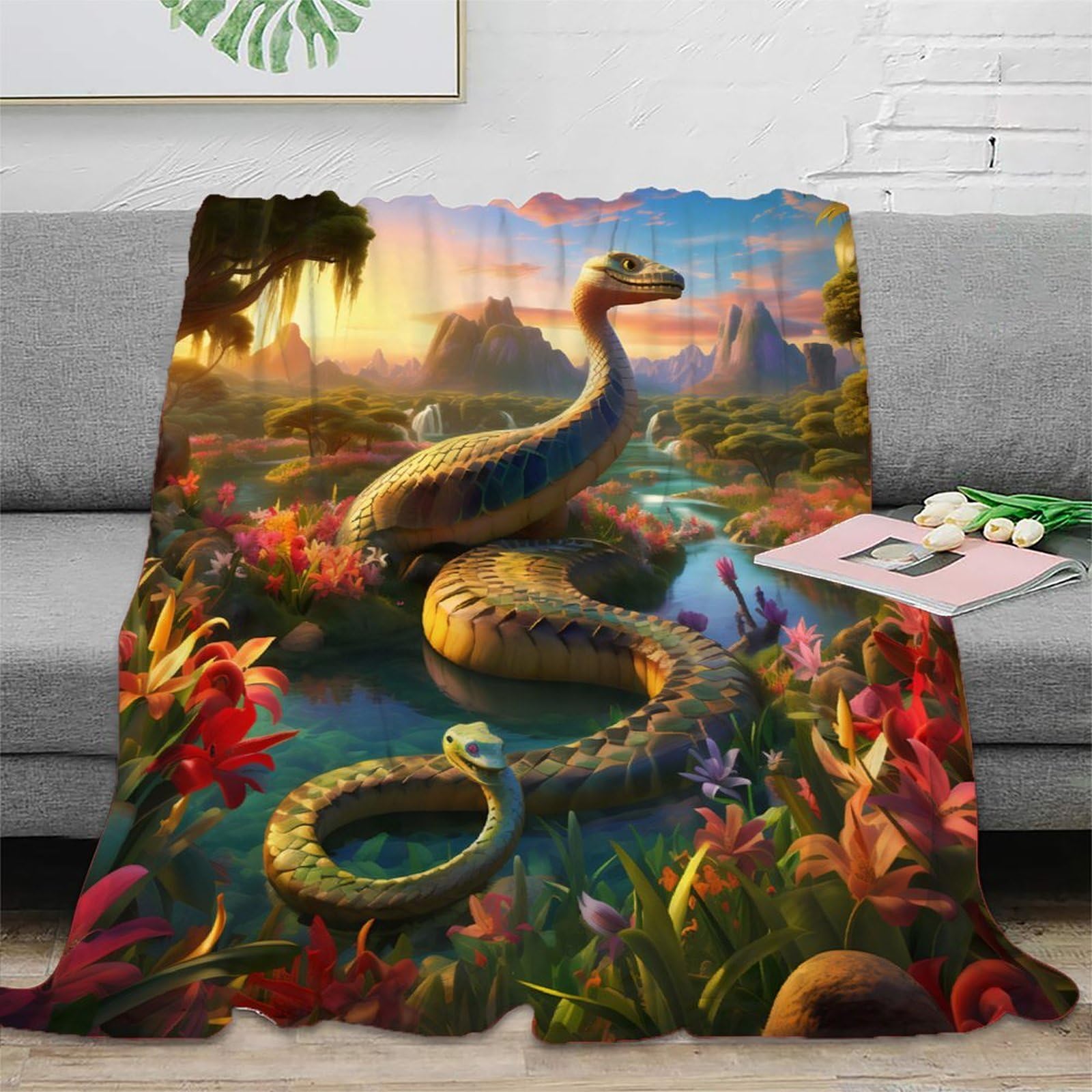Jeté de canapé serpent 3D plaid fantastique grand lit microfibre salon chic