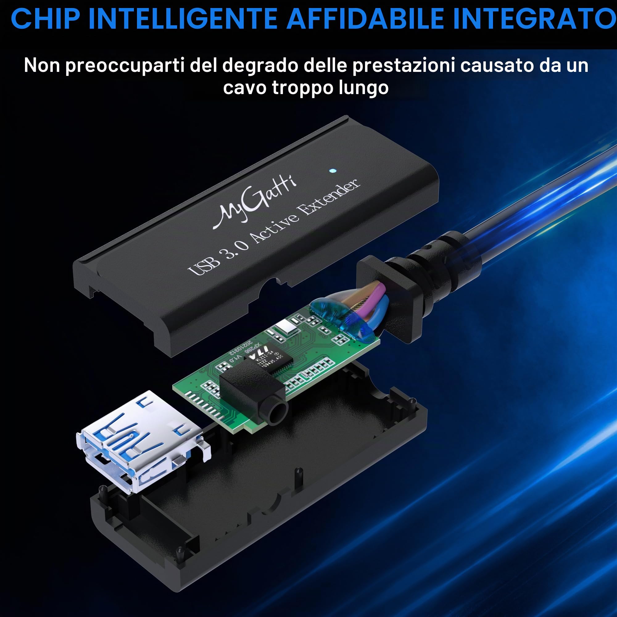 20M USB 3.0 Cavo di prolunga del ripetitore attivo,22 AWG 5 Gbps prolunga USB A maschio-femmina,3 chip di amplificatore di segnale,con Adattatore di potenza DC,per stampante,Xbox,VR,ecc.