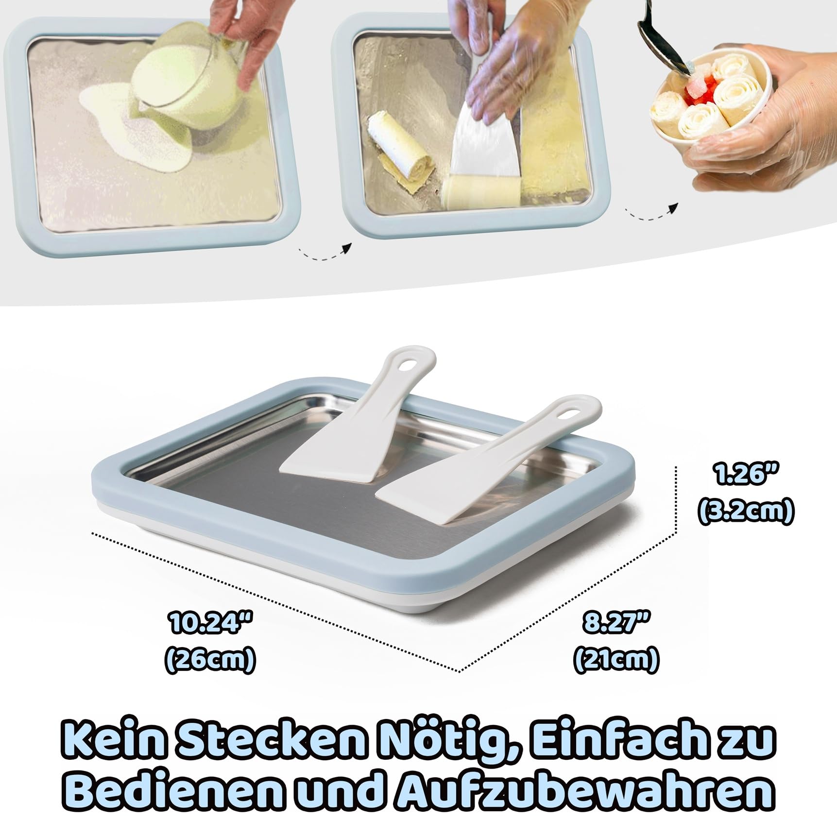 DIY-Eiscreme-Pfanne Aus Edelstahl – Mit 2 Spateln Produktbild-Vorschau 4