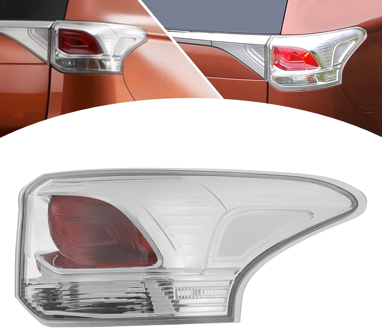 For 2013 2014 2015 Mitsubishi Outlander Halogen Tail Light Rear Lamp Chrome Housing Red&Clear Lens (Right Side)