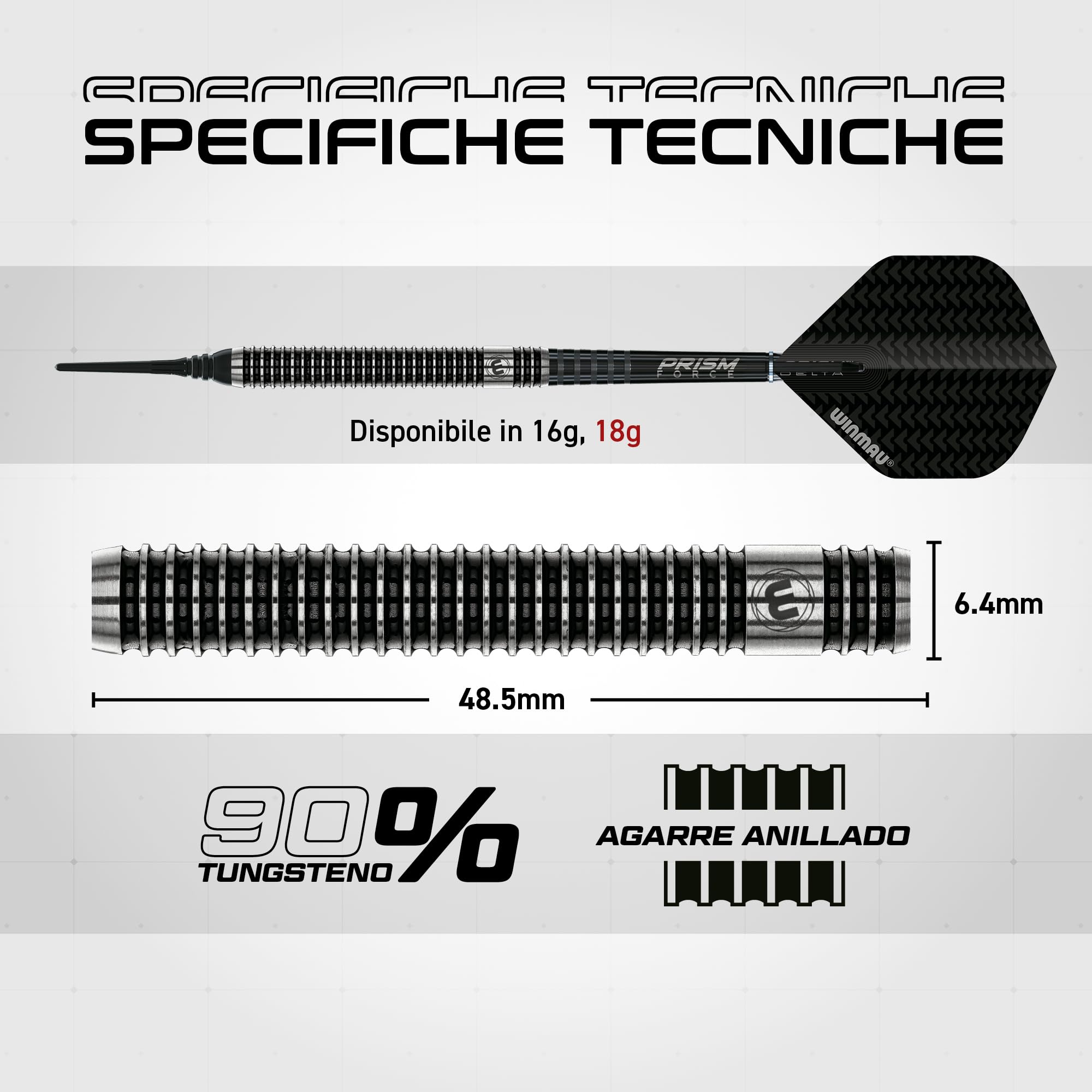 Winmau Blackout 90% Tungsteno Morbido Pizzo Freccette - Dritto scanalato Pistola