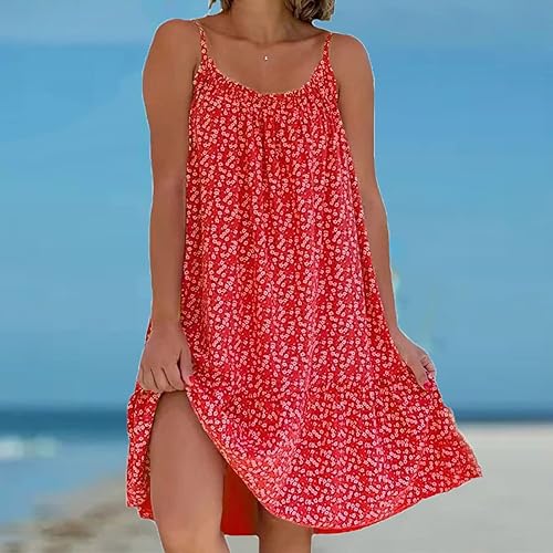 Vista 5 de UIRPK CamiBloom - Vestido camisola con estampado floral para mujer, de verano, holgado, estampado, camisola, minivestido sin mangas (azul, L)