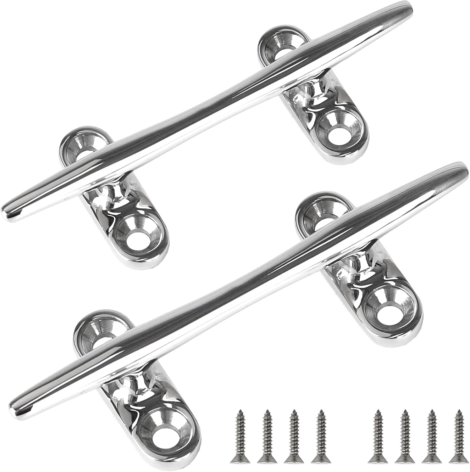 4" 5" 6" 8" Boat Cleat, 316 Stainless Steel Open Base Dock Cleat, Marine Grade Rope Cleat with Fasteners for Deck Mooring and Nautical Decor, 2-Pack/4-Pack