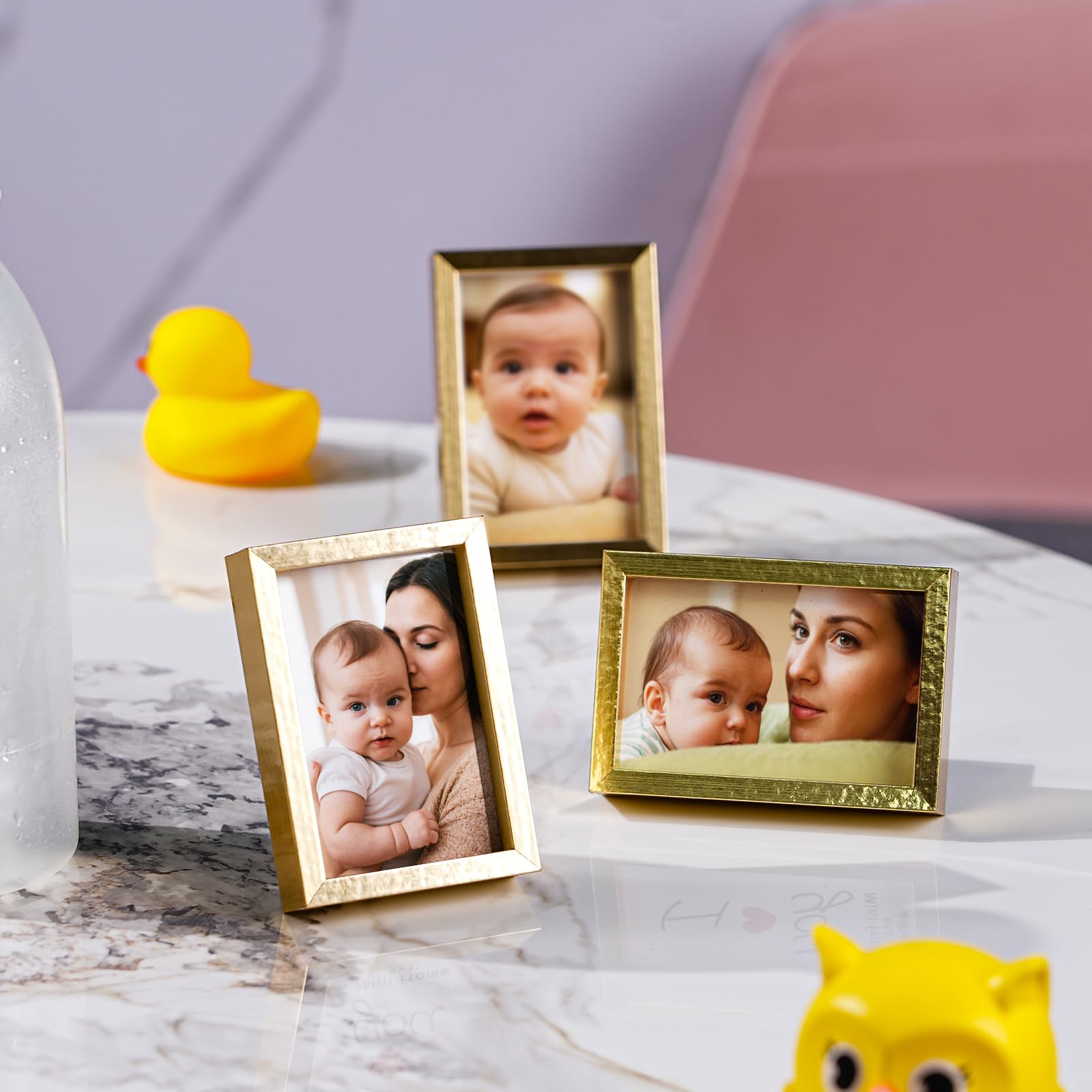 Cadres photo, mini cadres photo pour bébés, 2 x 3 pouces, lot de 6, pour décoration d'intérieur, cadres photo Polaroid avec aimant souple, aimants de Noël mignons pour réfrigérateur, dorés