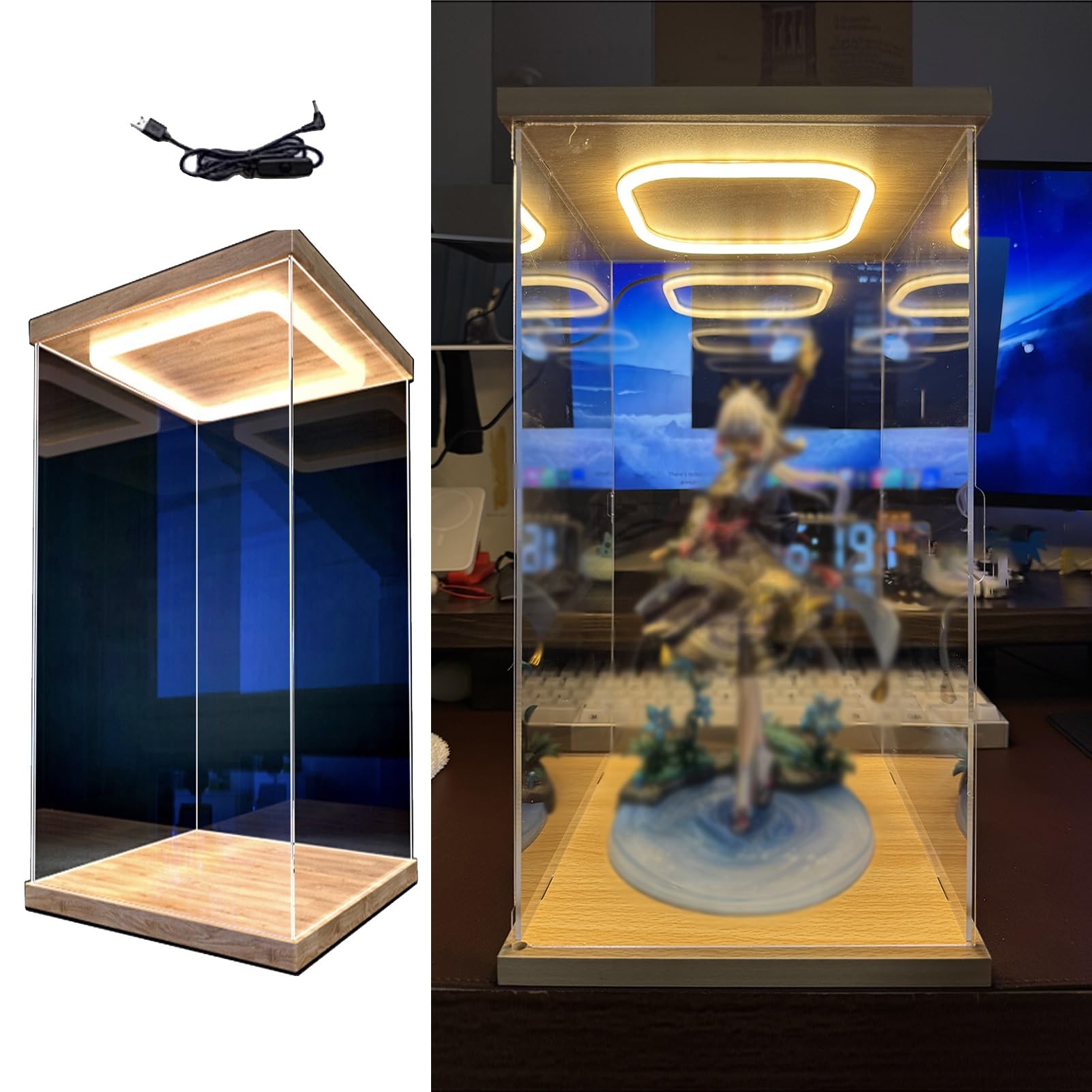 Acryl Vitrine Acryl-Vitrine mit LED-Beleuchtung – 10/15/20/25/30/35/40/50/60 Cm Hoch Transparente Aufbewahrungsbox für Figuren Trophäen-, Modellauto- Und Sammlerstücke-Organizer(20x20x40cm/8x8x16in)