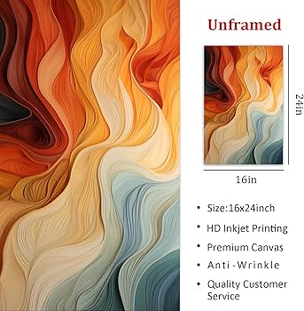 Amazon.co.jp: ピクチャーオレンジ抽象ラインアートプリント オレンジ