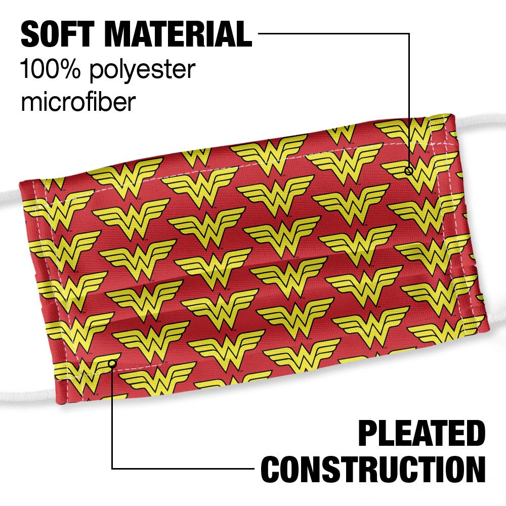 Popfunk Wonder Woman Classic Logo 1-Ply Reusable Face Mask Covering with Adjustable Nose Wire, Unisex