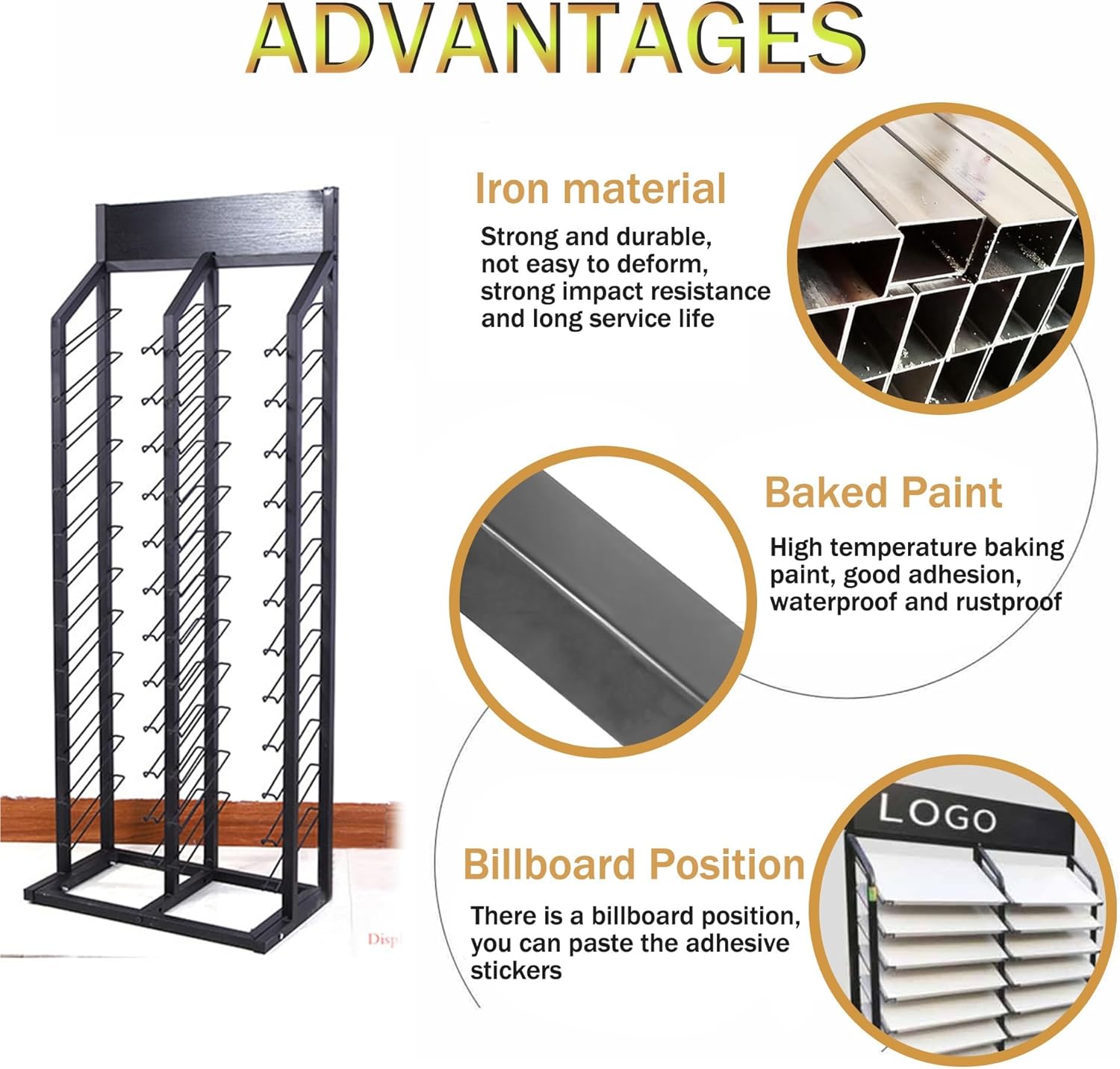 Tile Display Stand,Metal Ceramic Tile Display Rack,Large Format Cabinet/Building Material/Door/Tile Samples Shelf,Floor Standing Stone Organizer Shelf,for Retail Stores/Trade Show(27.3x12.5in/69.5x32c