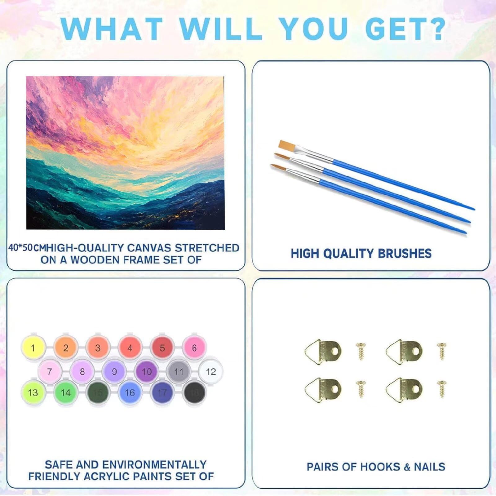 Kit de Pintura por Números, Color Cielo Pintar por Numeros Adultos, DIY Paint By Numbers Kit Pintura Niños, con Pinceles y Pinturas Acrilicos, Lienzos para Pintar Pinturas (Sin Marco) 80x110cm M-32
