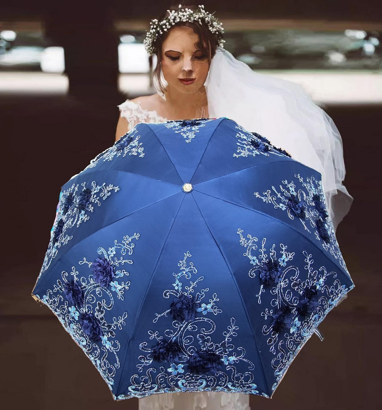 Foldable Lace Parasol Travel Sun Rain Umbrella Compact Anti UV Resistance Princess Sun Umbrella for Women & Girls