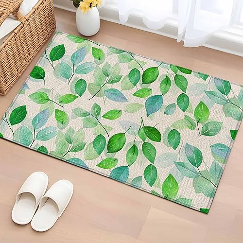 Miniatura 13 de Round Rugs 5ft, Green Leaves Non-Slip Area Rugs for Living Room Bedroom Entryway, Botanical Abstract Color Retro Plants Washable Carpet Runner Rug