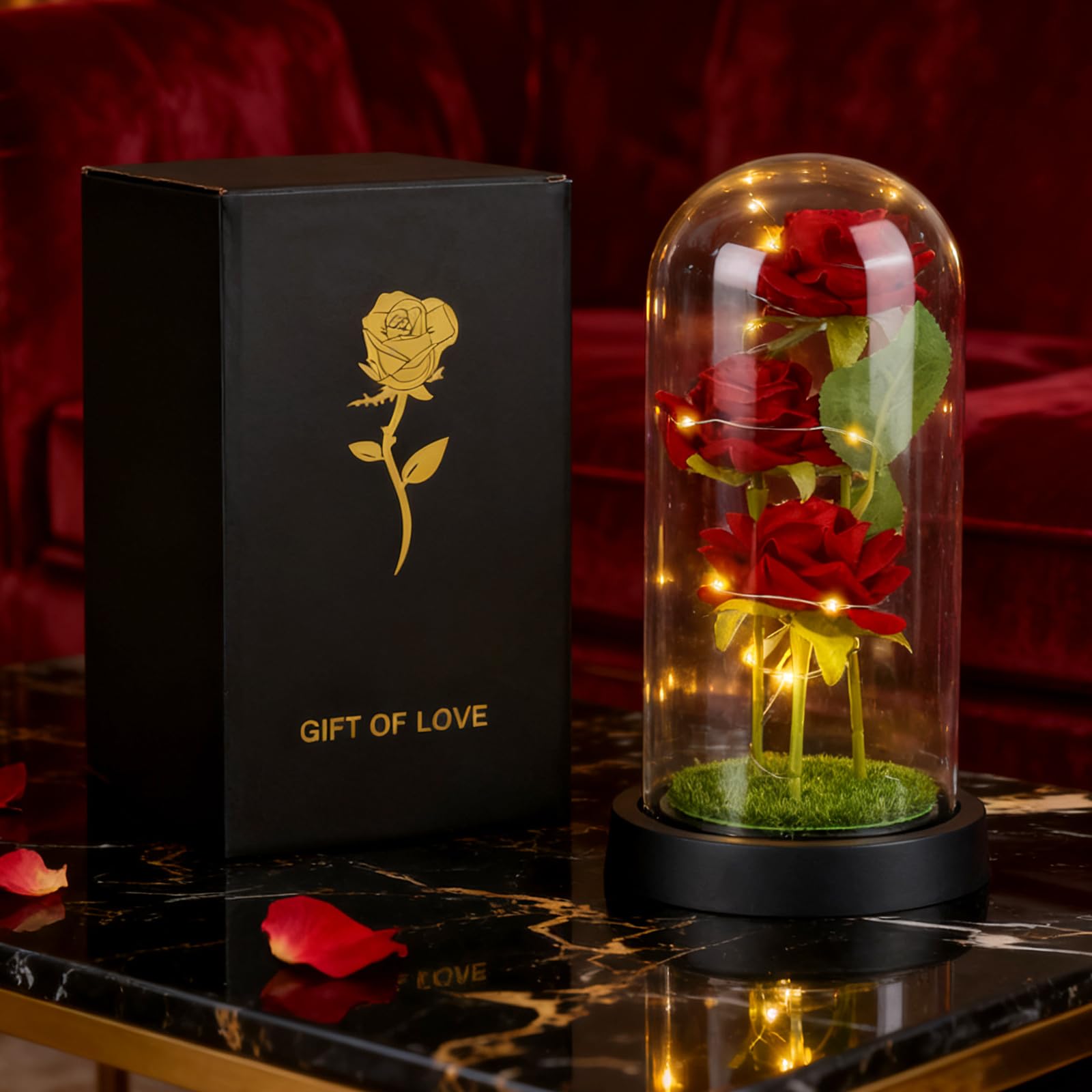 Fleurs éternelles sous dôme en verre pour un cadeau durable sans entretien