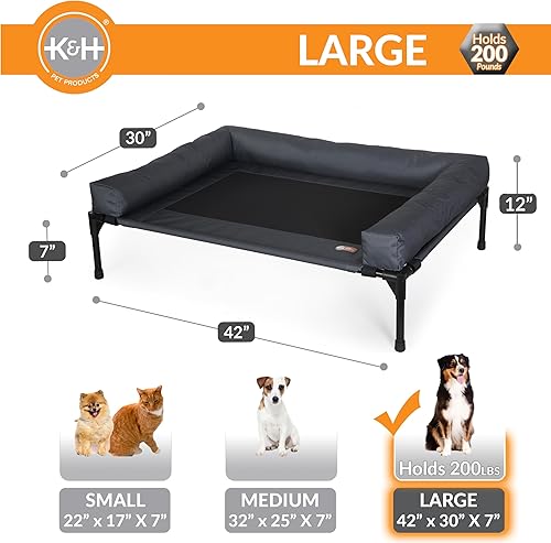 Miniatura 4 de K&H Pet Products Cuna para perro con refuerzo, cama elevada para interiores y exteriores, con cojines extraíbles lavables, funda de malla lavable,
