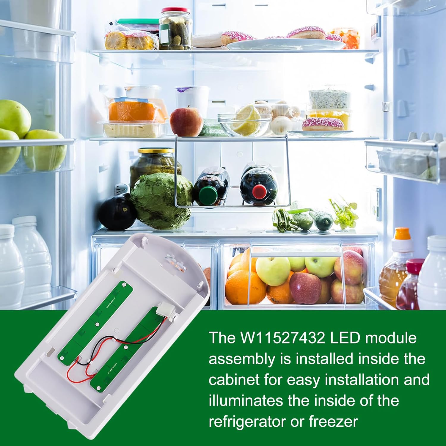 W11527432 Refrigerator Led Light Replacement Fit For Whirlpool Maytag Amana Fridge Light Module Replacement W11101384 W11333374 W11387579 W11042554 WRX735SDHZ02 WRX735SDHZ03 Light