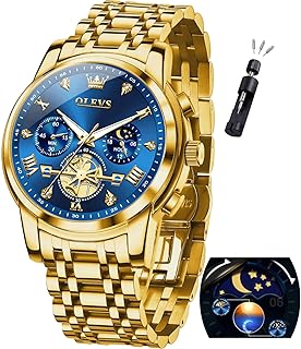 OLEVS Mens Watches Chronograph Watch Luxury Dress Stainless Steel Waterproof Watches for Men Moon Phase Luminous Business Calendar Wrist Watch Blue/Black/Green/Gold/Face