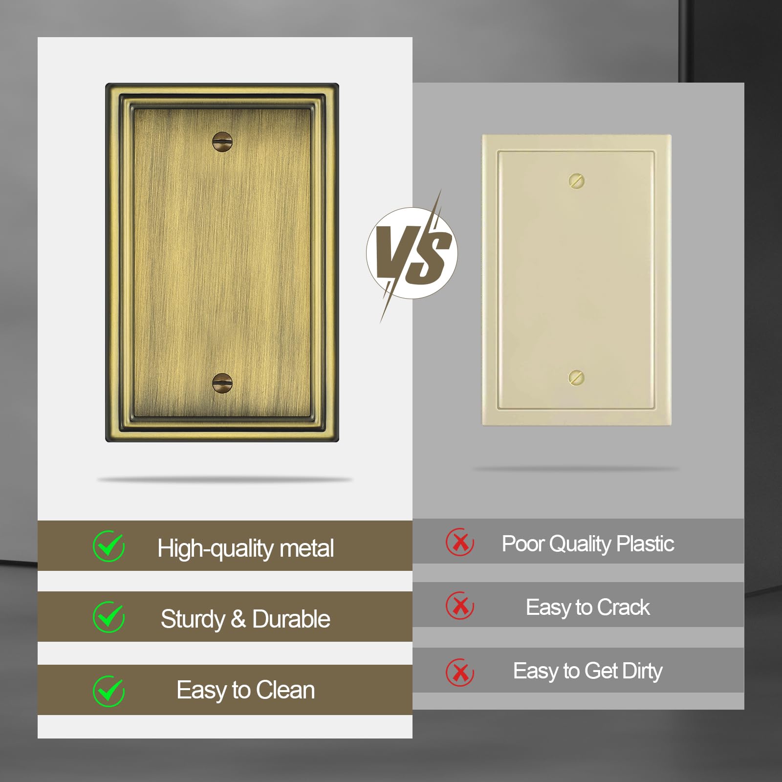 Placca decorativa in ottone anticato per interruttore della luce, materiale metallico, 1 banda, per interruttore della luce vuota, copertura singola vuota – stile classico, confezione da 6