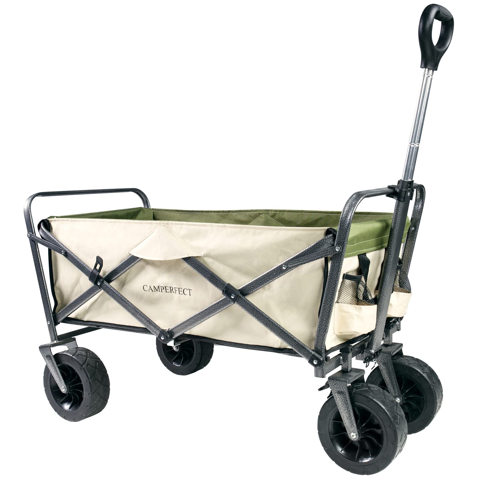 CAMPERFECTBeach Wagon with Big Wheels for Sand, Folding Wagon Beach Cart Sand Outdoor All-Terrain Foldable Wagon Garden Cart with Adjustable Handle for Camping, Sports, Shopping