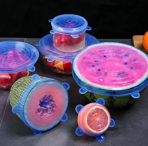 Miniatura 5 de Tapas de silicona para almacenamiento de alimentos, tapas elásticas de silicona 100% de grado alimenticio, 6 tamaños diferentes, aptas para