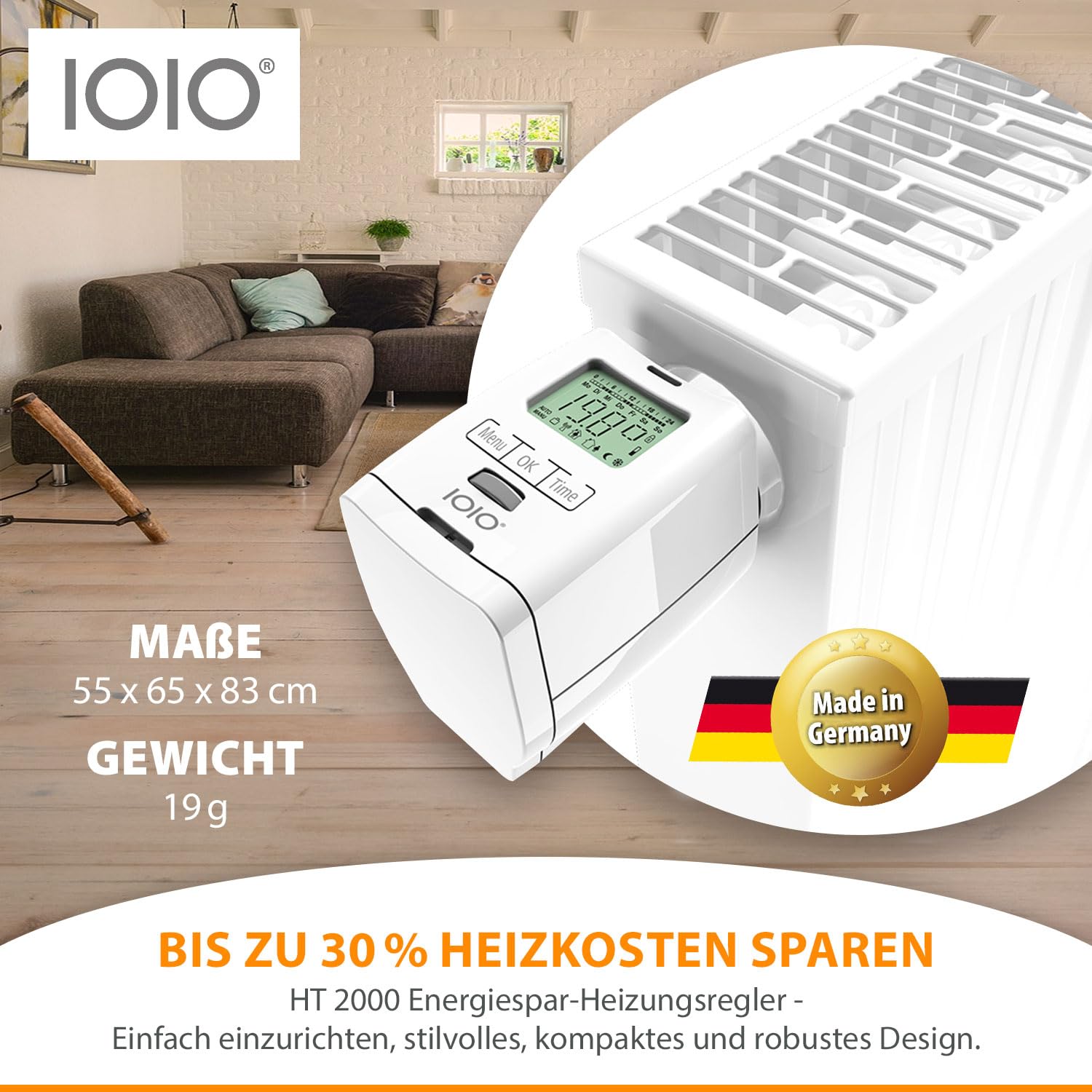 4 Stück Premium Elektronischer Heizungsthermostat HT 2000 - Thermostat Heizung programmierbar - Heizkörper Heizungsregler mit Zeitschaltuhr - Heizkörperthermostat Made in Germany