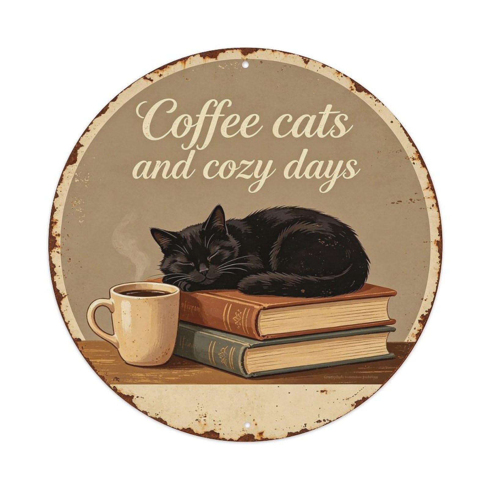 Vintage_coffee_cat_cozy Metal Tin Sign Plaque