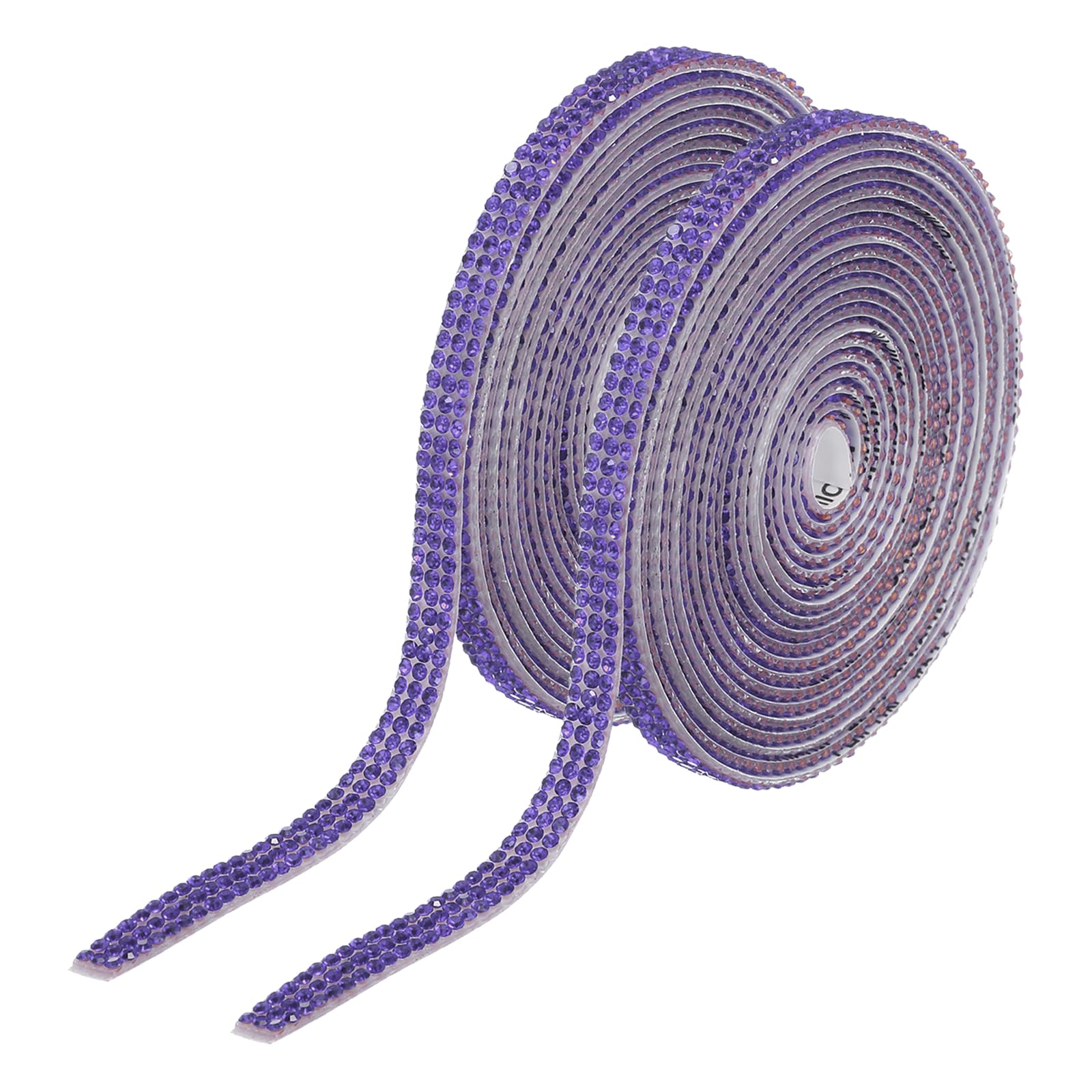 sourcing map 2Pcs Rhinestone Ribbon Self Adhesive Crystal Rhinestone Strips 0.66cm x 3 Yard Bling Rhinestone Ribbon Roll 3 Rows for DIY Crafts Wedding Clothing Nails Decoration, Purple