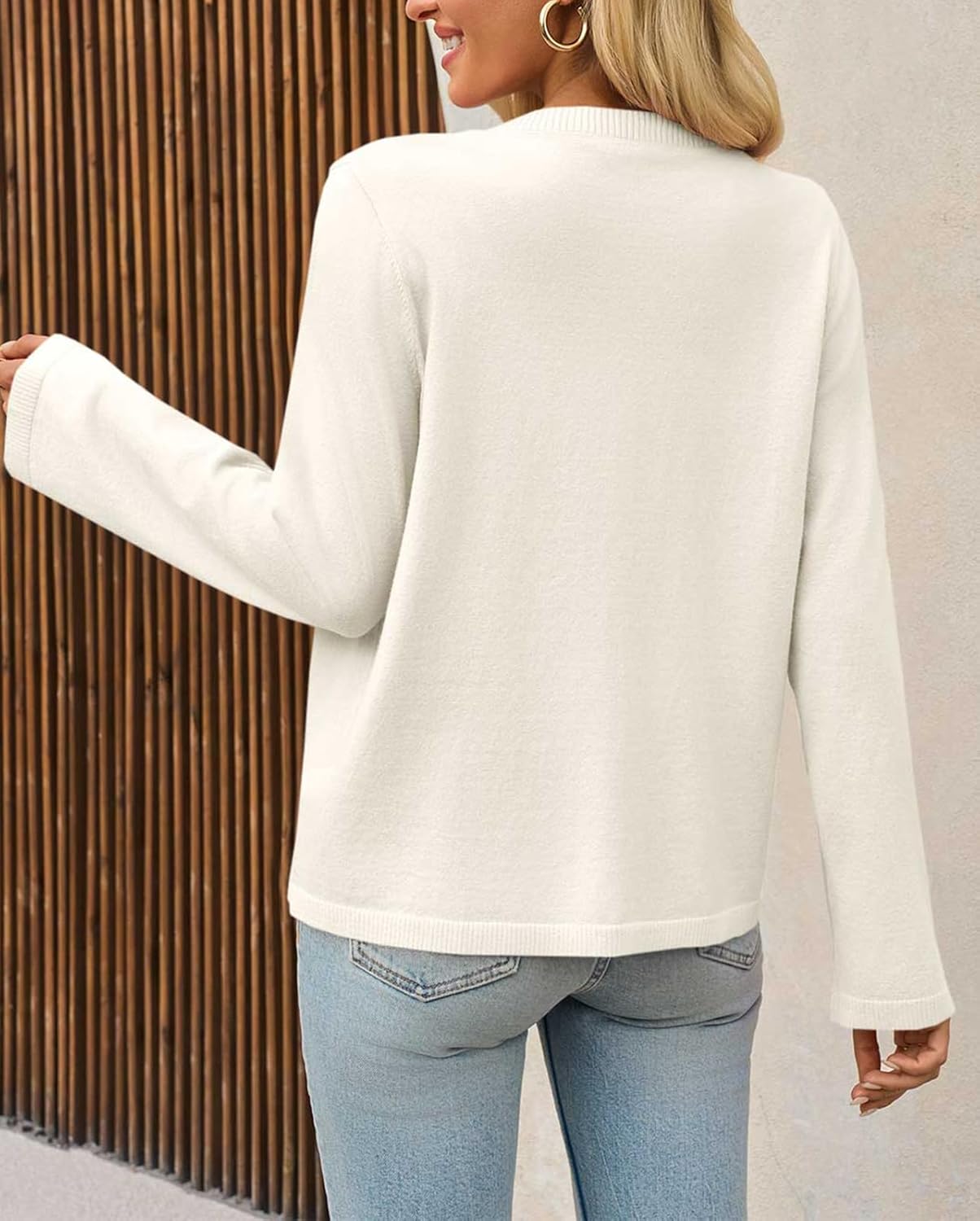 Saodimallsu Womens Lightweight Cardigans Open Front Long Sleeve One Button Casual Crewneck Loose Knit Shrug Sweater - Image 5