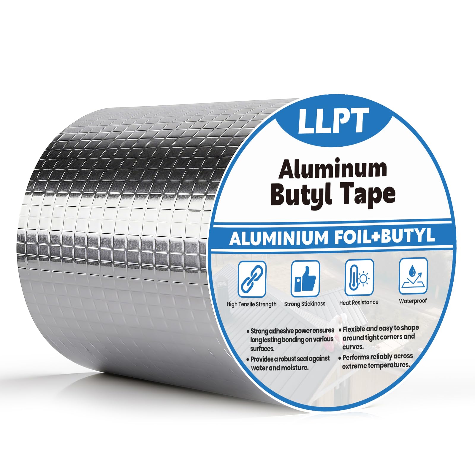 LLPT Butyl Tape | 15 cm x 5 m | Waterproof Aluminum Foil Sealing Tape | for Metal Roof Flashing RV Roof Patching Window Gutter Leak Repair (AB437WT)