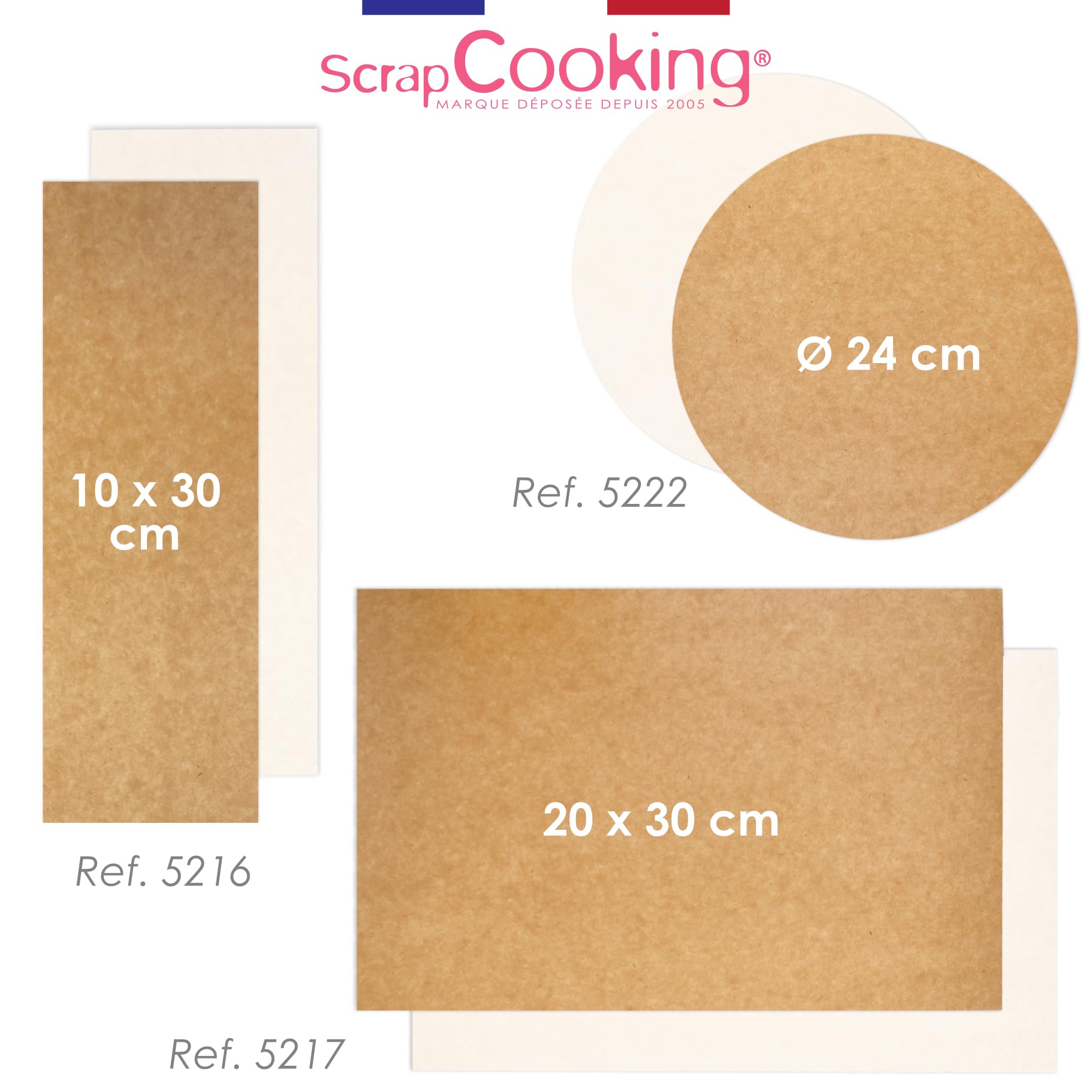 ScrapCooking - Soportes para Pasteles - 30 x 10 cm - Cartón Kraft y Blanco - diseño de pasteles rectangulares, pastelería y panadería - 5216