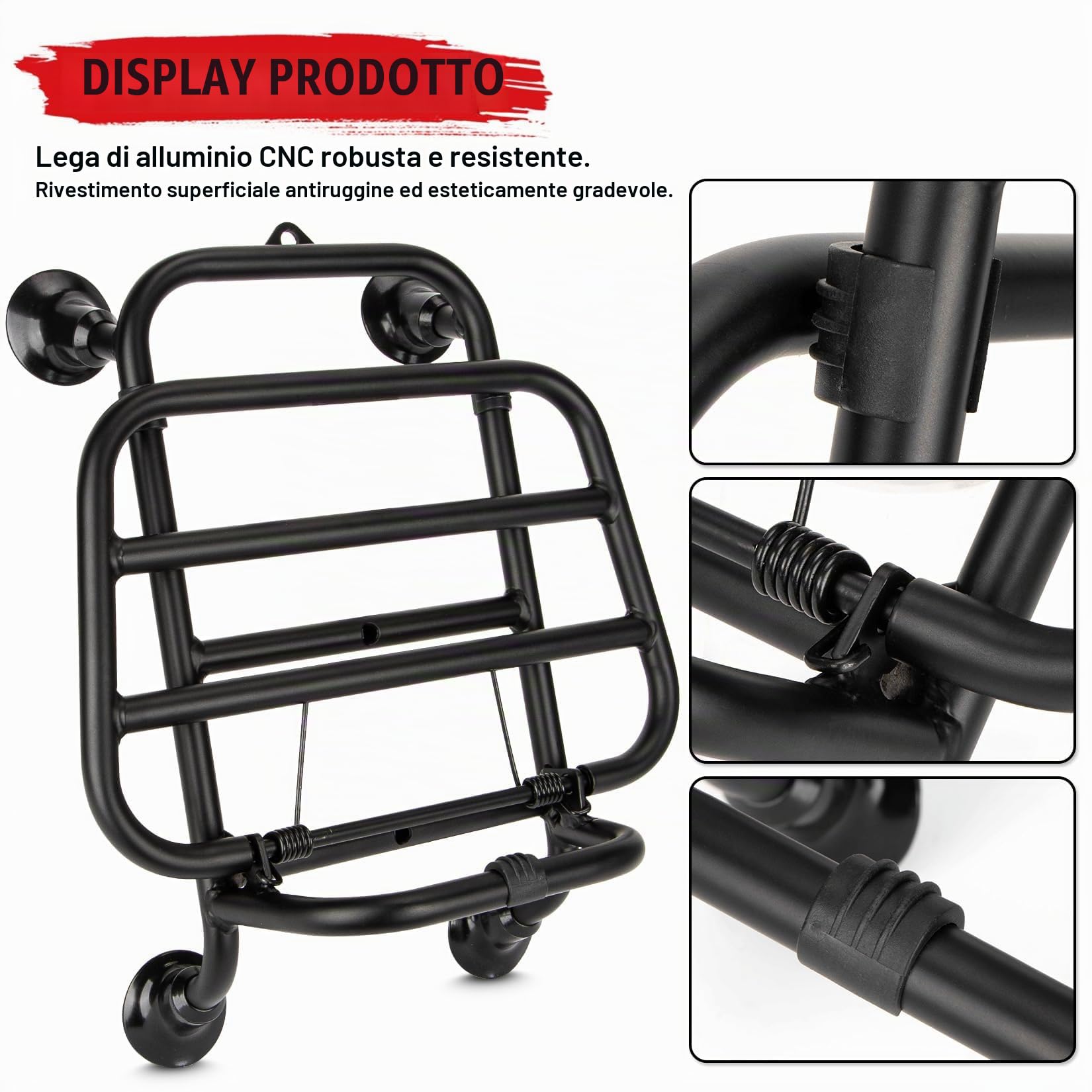Portapacchi Anteriore per Vespa GTS 300 125 200 250 2018-2025, PSLER Supporto per Portapacchi Mensola Staffa Ricambio per Moto(Nero)