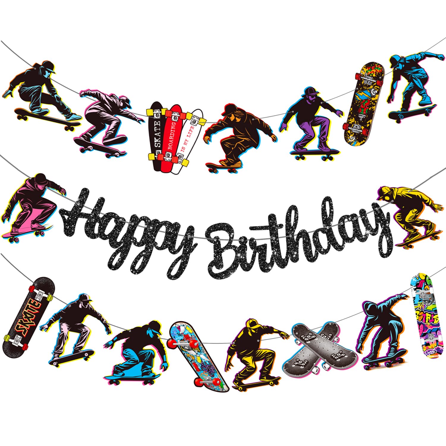 Pancartas de cumpleaños para monopatín, suministros para fiesta de cumpleaños, 2 unidades, pancartas temáticas de patineta, decoraciones de fiesta para patinaje, decoración de baby shower