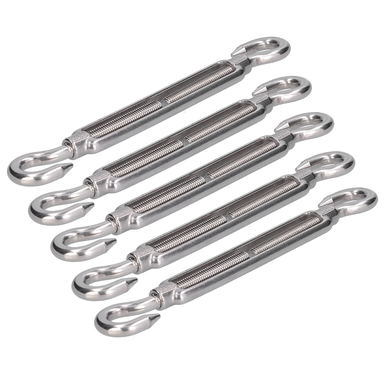 304 Stainless Steel Adjustable Turnbuckle with Double Hooks for Wire Rope Tensioning, Shade Sail Hardware for Outdoor Use (M10)